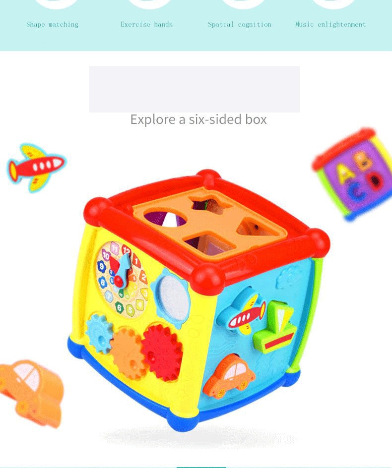 Multifunctional Musical Toys Toddler Baby Box Music Activity Cube Gear Clock Geometric Blocks Sorting Educational Toys